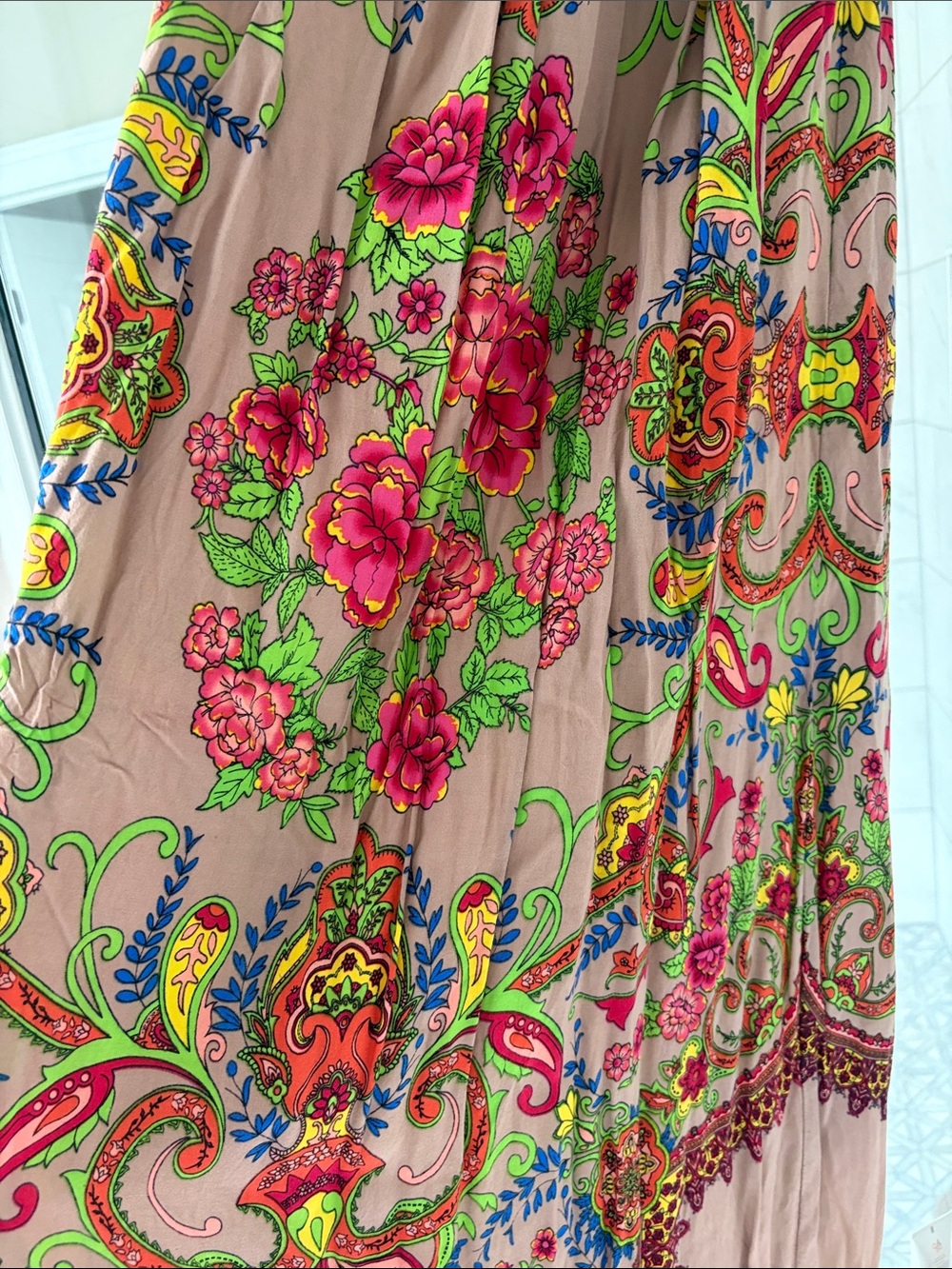 Flying Tomato Tapestry Vibrant Boho Floral smocked Strapless Halter Maxi Dress L - Picture 5 of 9